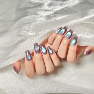 10 มล. 1-12 ชิ้น 2025 ยาทาเล็บสีน้ำเงินใหม่ สำหรับตกแต่งเล็บ สีม่วงน้ำเงินประกายวิบวับ แบบลูกปัดแก้ว แคทอาย เจลทาเล็บ อุปกรณ์ทำเล็บ