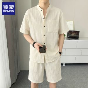 ROMON | Lightweight Short Sleeve Set Chinese Style 2 Pieces