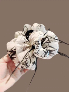 กิ๊บติดผมลายกระดาษสีน้ำสไตล์จีนใหม่สำหรับผู้หญิง ปี 2024 กิ๊บติดผมทรงหัวปลาฉลาม ตกแต่งผมด้านหลังศีรษะ ทรงพอง สไตล์เกาหลี