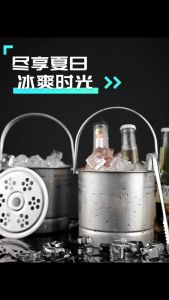 Xô đựng đá inox có quai xách dung tích 1 Lít Thau đựng rựu bia đồ ăn có 2 ngăn tách nước riêng biệt