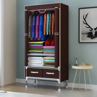 Strengthened Extra Thick Large Simple Foldable Wardrobe with Zipper And Drawer Multi-Function Single Double Person Closet