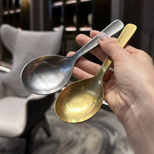 Stainless Steel Short Handle Spoon for Rice And Soup Drinking Snowflake Sand Owner Lady Personal Use Kitchen Utensils