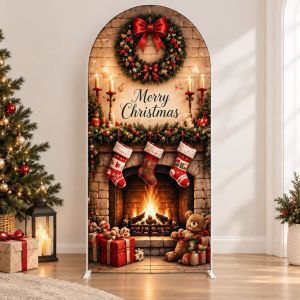 Christmas Chiara Arch Backdrop Cover Double‑Sided Printing Nutcracker Soldier Xmas Tree Arch Fabric Cover for Xmas Holiday Decor