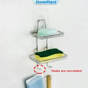 ItemMart Soap Holder: Stainless Steel Double Layer Soap Box & Wall-mounted Bathroom Holder