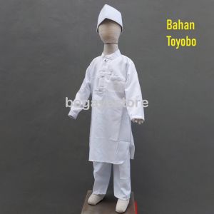 Setelan Qurta Anak Laki Laki Lengan Panjang Warna Putih Bahan Toyobo
