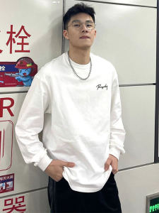American Style Heavyweight Pure Cotton Long Sleeve T-Shirt Mens Spring Autumn New Loose Casual Inner White Base Top