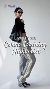 MIUWU Lisa Pants Celana Training Panjang H1036 Celana Korean Strip Highwaist Pinggang Super Tinggi Sporty Korean Look