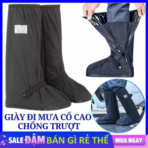 Bọc Giày Đi Mưa Cổ Cao Khóa Kéo 2 Lớp Đế Cao Su Chống Trượt Chống Nước Bụi Bẩn - Ủng Đi Mưa Nhựa PVC - Bao Trùm Giày Bọc Giày Lội Nước Chống Thấm Đa Năng Nhiều Size