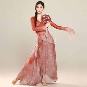 Elegant Gradual Color Change Mesh Dance Costume Womens Practice Uniform Class Uniform Performance Outfit Tencel Material