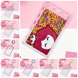 Transparent Card Holder Acrylic Stripe Card Case Keyring Portable Keychain Credit ID Card Holder Students Stationery