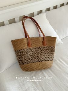 Large Capacity Single Shoulder Casual Straw Bag French Style INS Vacation Rustic Woven Bag For Women Summer Beach Tote Bag