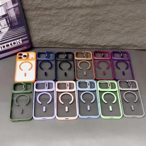 Luxury Magnetic Shockproof Clear Case for Magsafe IPhone Air 17 16 15 13 Pro Max 14 Plus 17Pro Glass Lens Protection Stand Cover