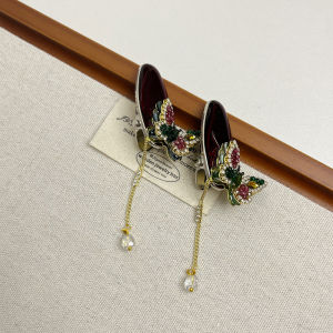 Retro Chinese Style Red Zircon Butterfly Hairpin Flash Diamond Tassel Side Clip Ethnic Style New Year Headwear Fashion Accessories