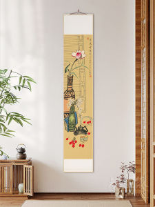New Chinese Style Vertical Scroll Painting Decorative Artwork for Study Room Living Room Hallway Peaceful Plant Floral Design