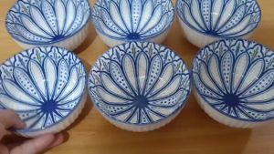 PORCELAIN PALACE MOROCCAN BLUE & YELLOW PALETTE SOUP BOWL SIZE 5 INCHES DIAMETER 2.3 INCHES HEIGHT/ MICROWAVE SAFE