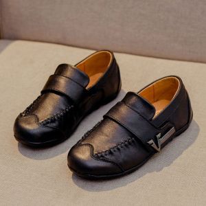 GRAZIA Genuine Leather Kids Shoes For Boys Black Dress Children Loafers Big Child Peas Shoes Student School Style Moccasins Rubber