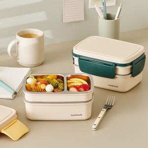 LocknLock 2-Tier Stainless Steel Lunch Box 1.3L | Leak-Proof Bento Meal Container