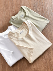 Mens Summer T-Shirt 100% Cotton Sweat Absorbent Breathable Loose Fit round Neck Short Sleeve Solid Color Versatile Casual Top