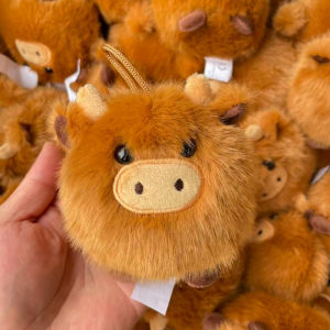 Kawaii Scottish Highland Cow Plush Keychain Cute Stuffed Animal Ornaments Super Soft Plushie Pendant Car Accessories X-mas Gift