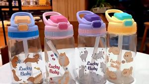 KSL 480ML Pastel Motivational Water Bottle With Time Marker Straw and  Locking Flip Flop Lid