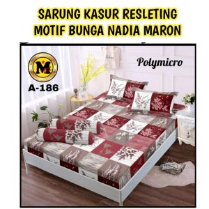 sarung kasur resleting motif BUNGA MAROON terbaru 2024