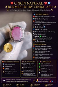 Natural Burmanese Ruby cindai 19 carat silver handmade ring