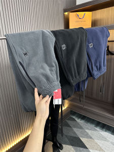 Mens Double-Sided Heating Fleece Joggers Autumn Winter Fashion Urban Style Loose Fit Long Pants Thermal Comfortable Casual Pants