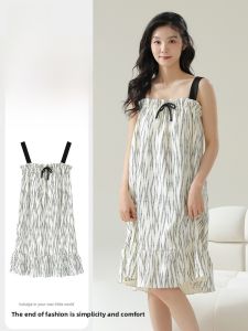 Miiow | Pure Cotton Summer Thin Strap Dress Women Casual Loose Plus Size Home Clothes New 2025 MiiOW Cat Person Sleepwear Dress