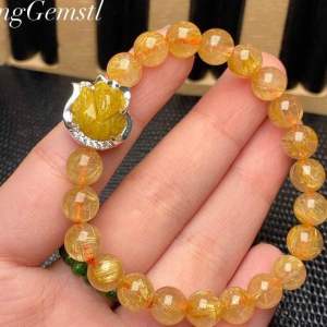 vòng tay nữ đá thạch anh tóc vàng tự nhiên mix hồ ly thạch anh tóc vàng vip bọc bạc cao cấp vòng tay đá phong thuỷ hợp mệnh thổ mệnh kim trang sức thiết kế đủ hoá đơn thẻ bảo hành