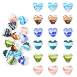 Hạt Charm Trái Tim Thủy Tinh Làm Bằng Tay 2 Cái/túi 15MM Hạt Sọc Cho Vòng Cổ Vòng Tay Bông Tai Hạt Làm Đồ Trang Sức Tự Làm