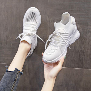 รองเท้ากีฬาผู้หญิงระบายอากาศได้ดี ส่วนบนเป็นตาข่าย ส้นสูงแบบซ่อน รองเท้าผ้าใบลำลอง สวมใส่สบาย รองเท้าผ้าใบสไตล์ลำลอง