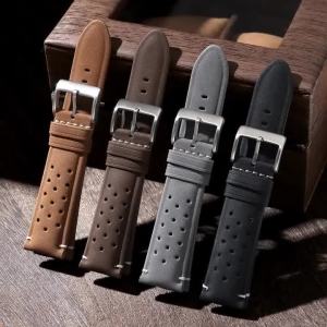 Breathable Porous Matte Leather Watch Band Quick Release 18mm 20mm 22mm Vintage Racing Leather Watch Straps for Seiko Wristband