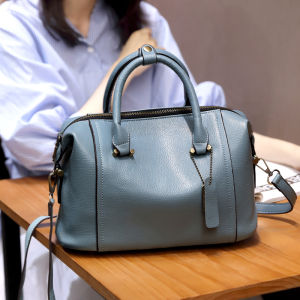 Boston Leather Handbag Womens Fashionable Large Capacity Single Shoulder Slant Cross Pillow Shape Bag Casual Style Handbag