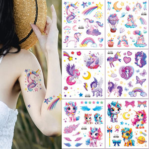 Glitter Unicorn Mermaid Temporary Tattoo Stickers For Kids Cartoon Rainbow Horse Mermaid Tattoos Cute Waterproof Body Art Tattoo