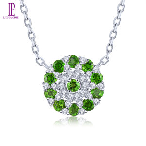 Lohaspie Jewelry Genuine 1 Carat Sterling Silver 925 Pendant Natural Chrome Diopside Pendant Round Cut Gemstone Necklace For Women Silver Original 925 Women Fashion Pendant Jewelry