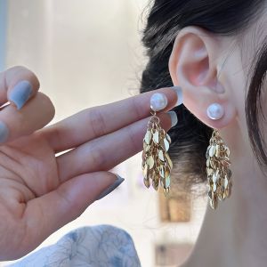 Elegant Grey Pearl Tassel Earrings Womens Fashion Jewelry Slimming Face Super Fairy Tale Alloy Gold Plated Silver Earrings