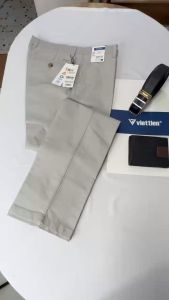 Quần kaki màu ghi IVORY Việt Tiến không ly 6R6564 100% cotton