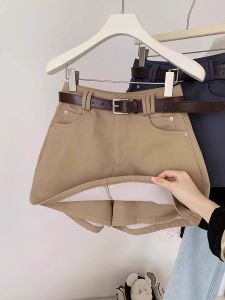 Khaki A- line Denim Culotte Womens Summer Plus Size Plus Size Ladies High Waist Exposure-Proof Skirt Pear Shapes Skirt