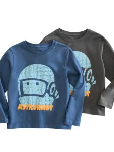 Pure Cotton Long Sleeve T-Shirt for Boys And Girls Cartoon Print Base Layer Shirt Breathable Korean Style round Neck Spring Autumn