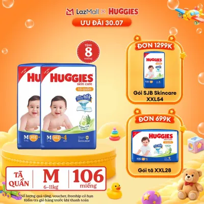 [30.7 GIẢM THÊM 90K] Combo 2 Gói Tã/bỉm quần HUGGIES SKINCARE MEGA JUMBO size M102+4 miếng
