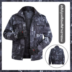 พรางแจ็คเก็ตสำหรับผู้ชายรูปแบบใหม่2024สีดำหลามเส้นยุทธวิธีแจ็คเก็ตสูททหารการฝึกอบรมเครื่องแบบหลวมแจ็คเก็ตกางเกง