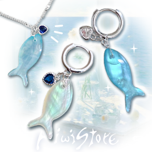 Y2k Mint Wave Fish-shaped Earrings Necklace Sweet Cool Subculture Old-fashioned Atmosphere  out Fashion Trend Accessories