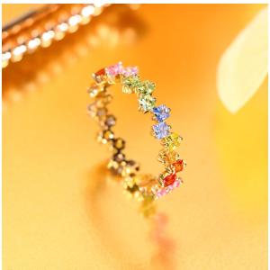 Gold-plated Rainbow Gem-encrusted Open Ring