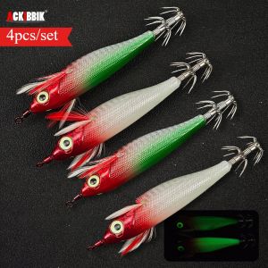 4pcs/set 10cm/9g Luminous Squid Jig Hook Shrimp Prawn Lure Octopus Shrimp Lure Shrimp Fishing Lures Fishing Accessories