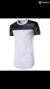 Áo phông áo thun nam ngắn tay cổ tròn chất liệu lazong kết hơp phối da mang lại sự trẻ trung năng động - Mã H69