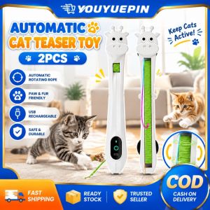YOUYUEPIN 2pcs Automatic Interactive Cat Toy Wall Mounted Electric Teaser Wand Self Moving Rope Kitten Exercise Device Indoor Pet Play Funny Rabbit Shape Smart Cat Teaser For Bored Cats