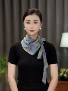 Dutch Tied Silk Scarf Triangular Printed Ethnic Style Womens Fashionable Versatile Summer Autumn Polyester Fiber Double Sided