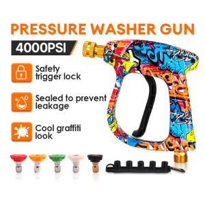 Car Pressure Washer Gun with Replaceable 5 Types 1/4" Quick Spray Nozzles Tips 4000PSI High Pressure Washer Gun for Cleaning Car Ground & Watering Garden 高压清洗枪