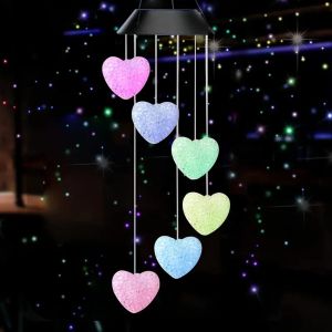 1pc Solar Heart Shaped Wind Chime LED Color Changing Wind Mobile: A Portable Waterproof Outdoor Decorative Romantic Wind Bell Light