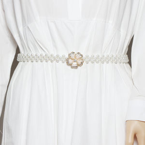 Pearl Waist Chain Womens Summer Fancy Elastic Waist-Tightening Decorative Waist Seal Thin Belt Elastic Belt Womens Skirt